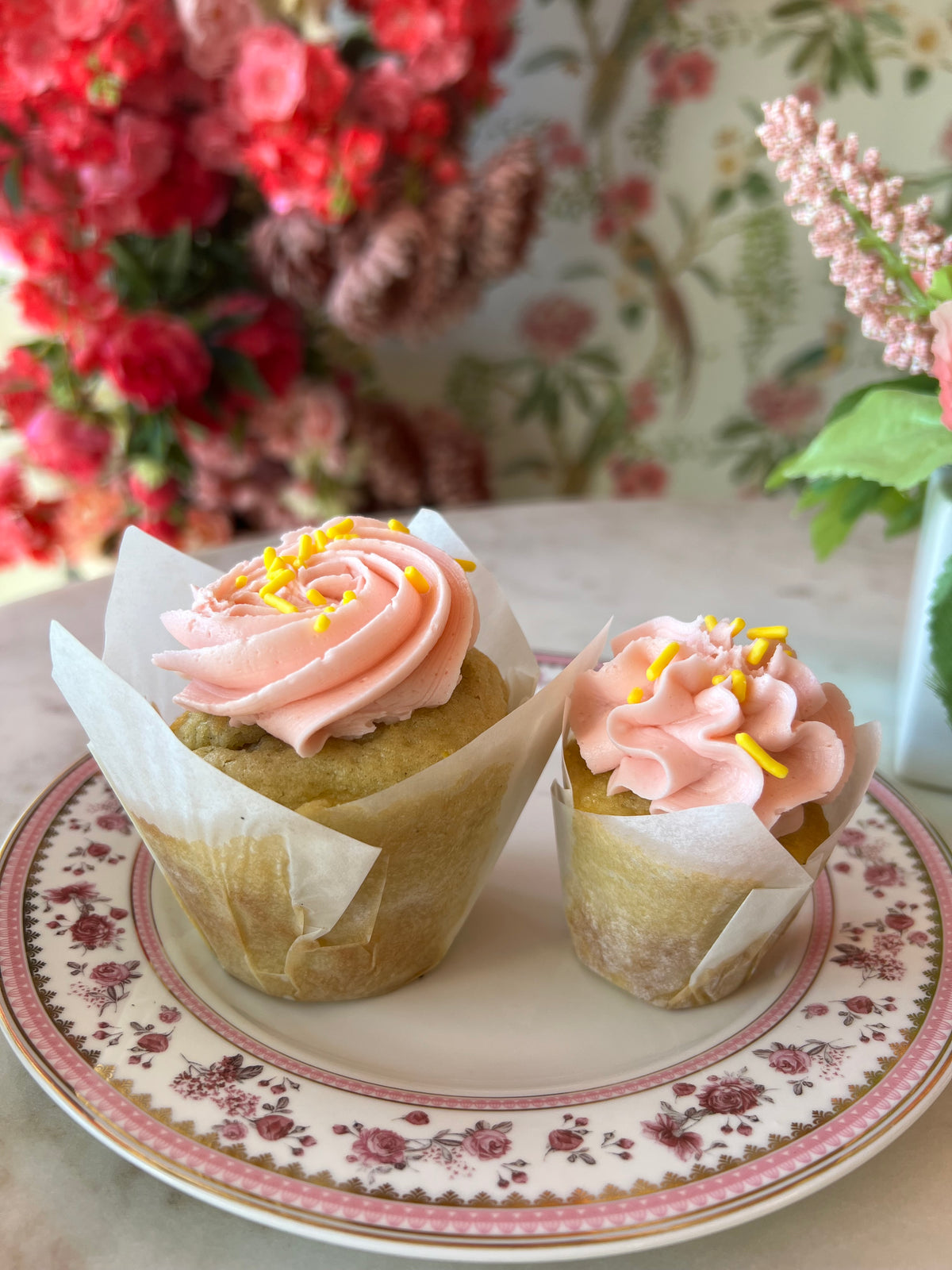Lemon cupcake with strawberry buttercream